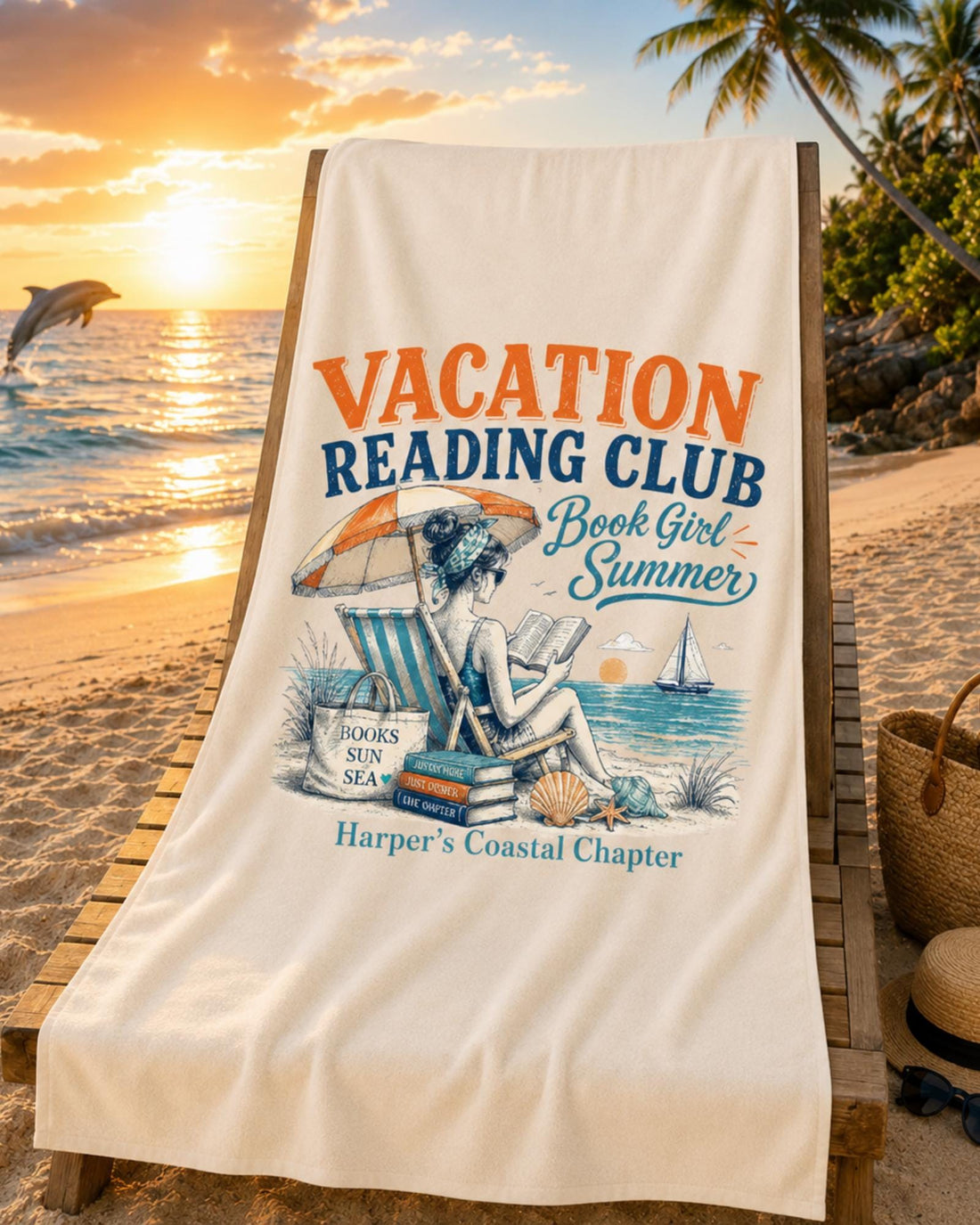 Personalized Book Lover Beach Towel, Custom Reader Gift for Her, Summer Reading Club Towel, Coastal Book Club Gift