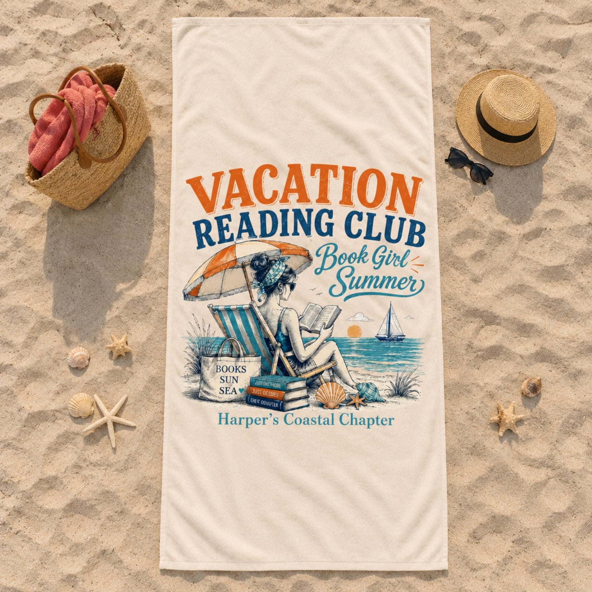 Personalized Book Lover Beach Towel, Custom Reader Gift for Her, Summer Reading Club Towel, Coastal Book Club Gift