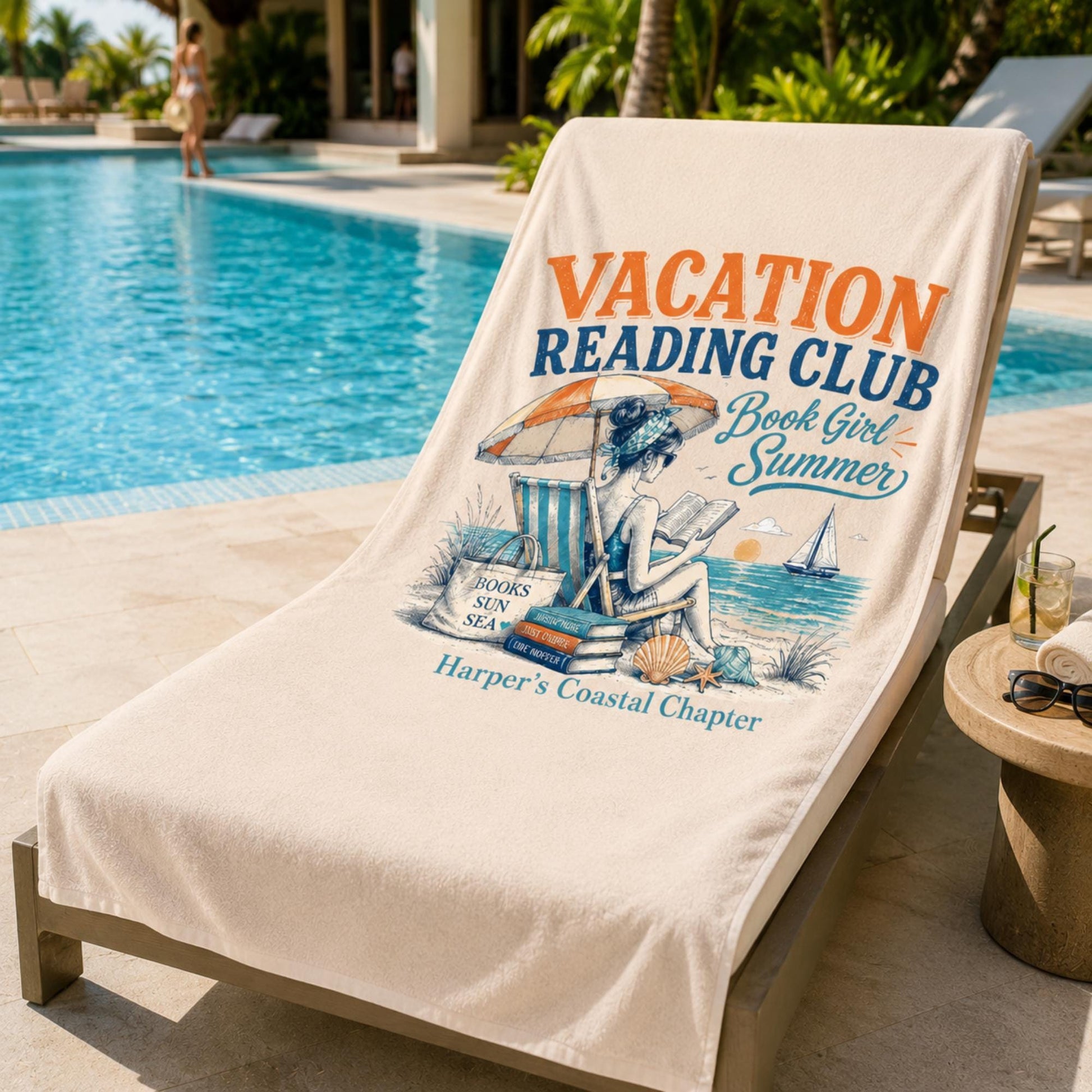 Personalized Book Lover Beach Towel, Custom Reader Gift for Her, Summer Reading Club Towel, Coastal Book Club Gift