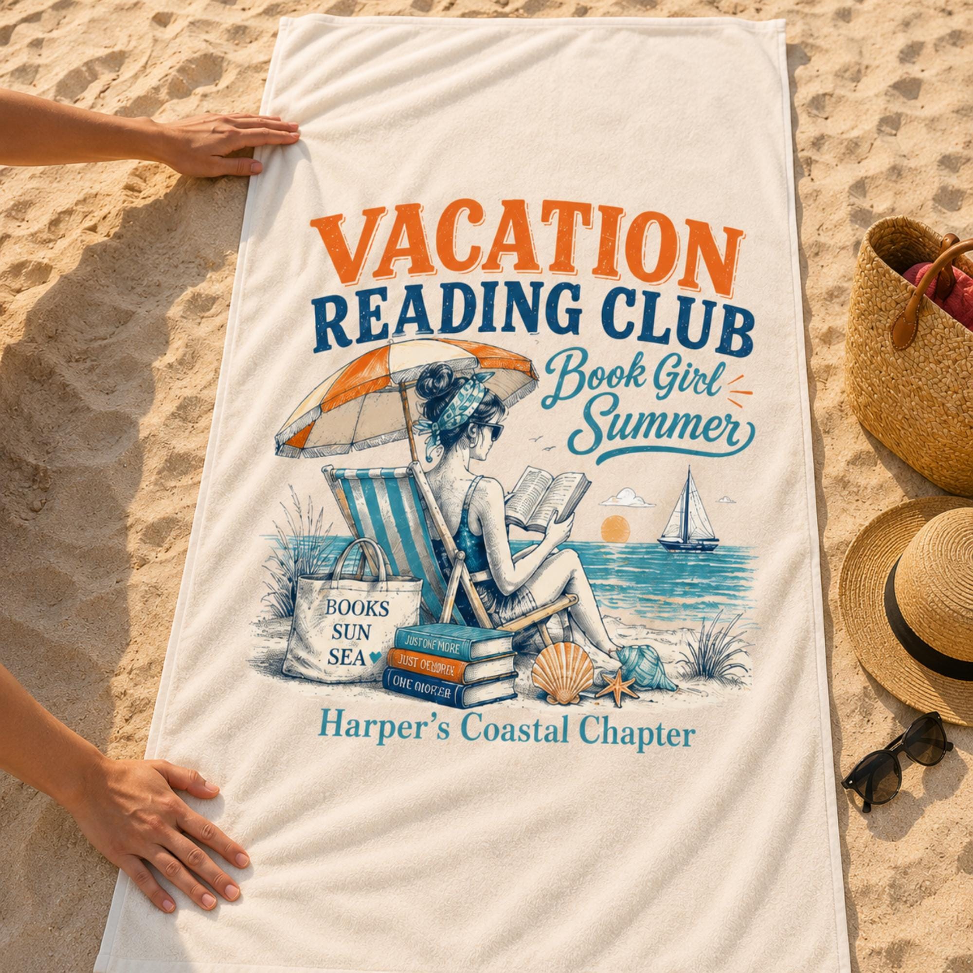 Personalized Book Lover Beach Towel, Custom Reader Gift for Her, Summer Reading Club Towel, Coastal Book Club Gift