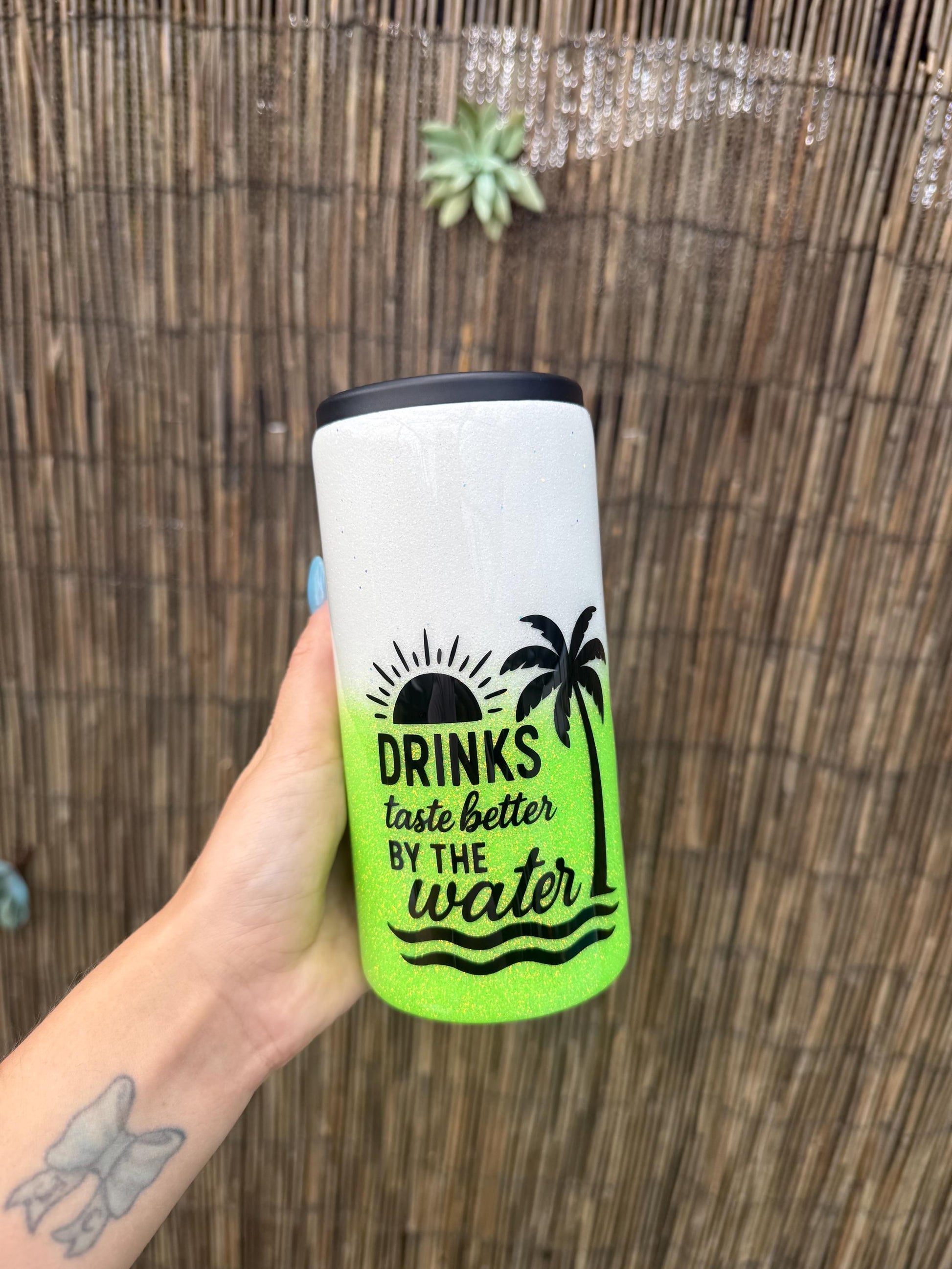 Custom Glitter Slim Can Cooler and Standard Can Chiller | Stainless Steel Beverage Insulator | Beach/Pool Drink Holder | Summer Gift