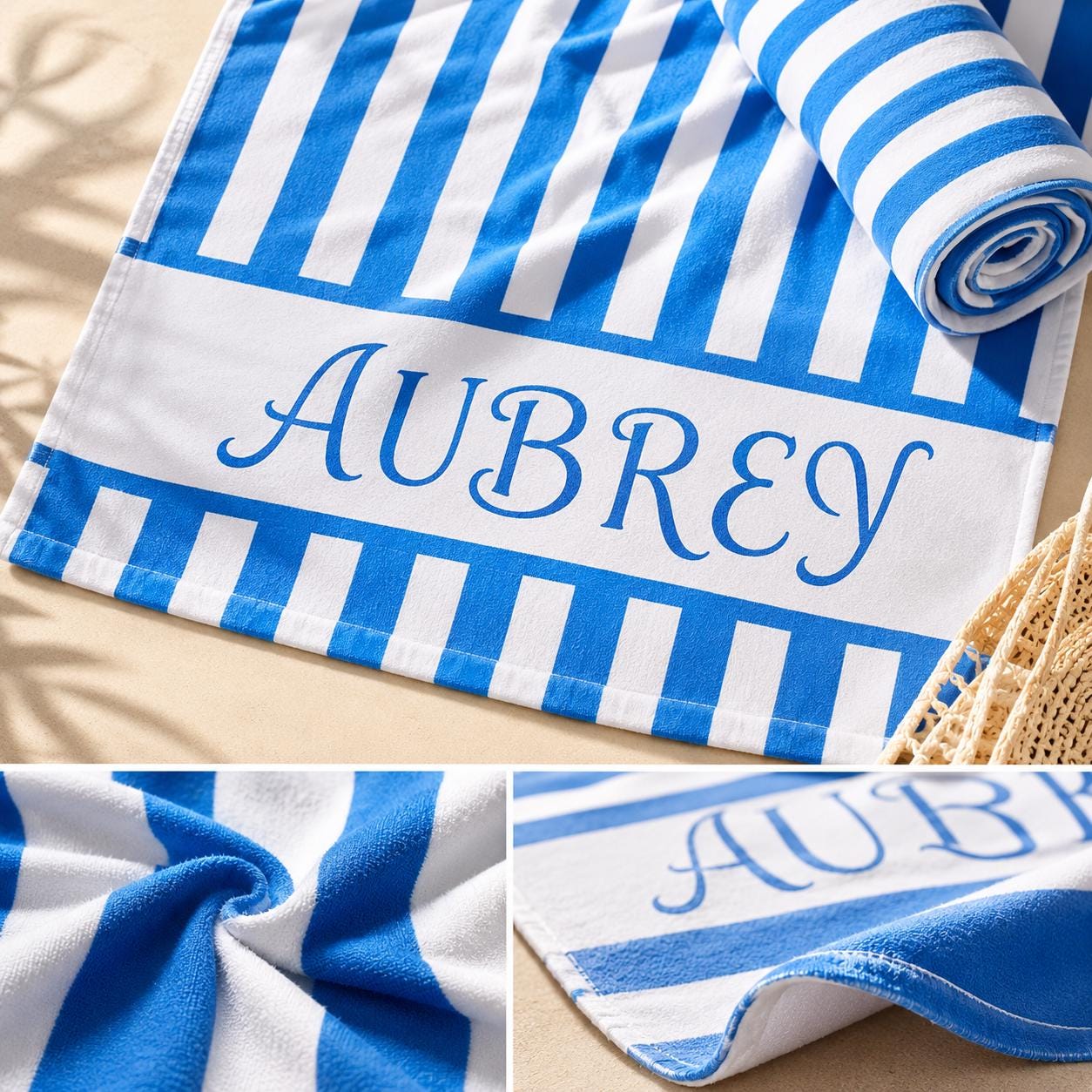 Personalized Vertical Striped Beach Towel, Custom Name Pool Swim Towel, Family Summer Trip Bachelorette Gift, Swimming Club Towel