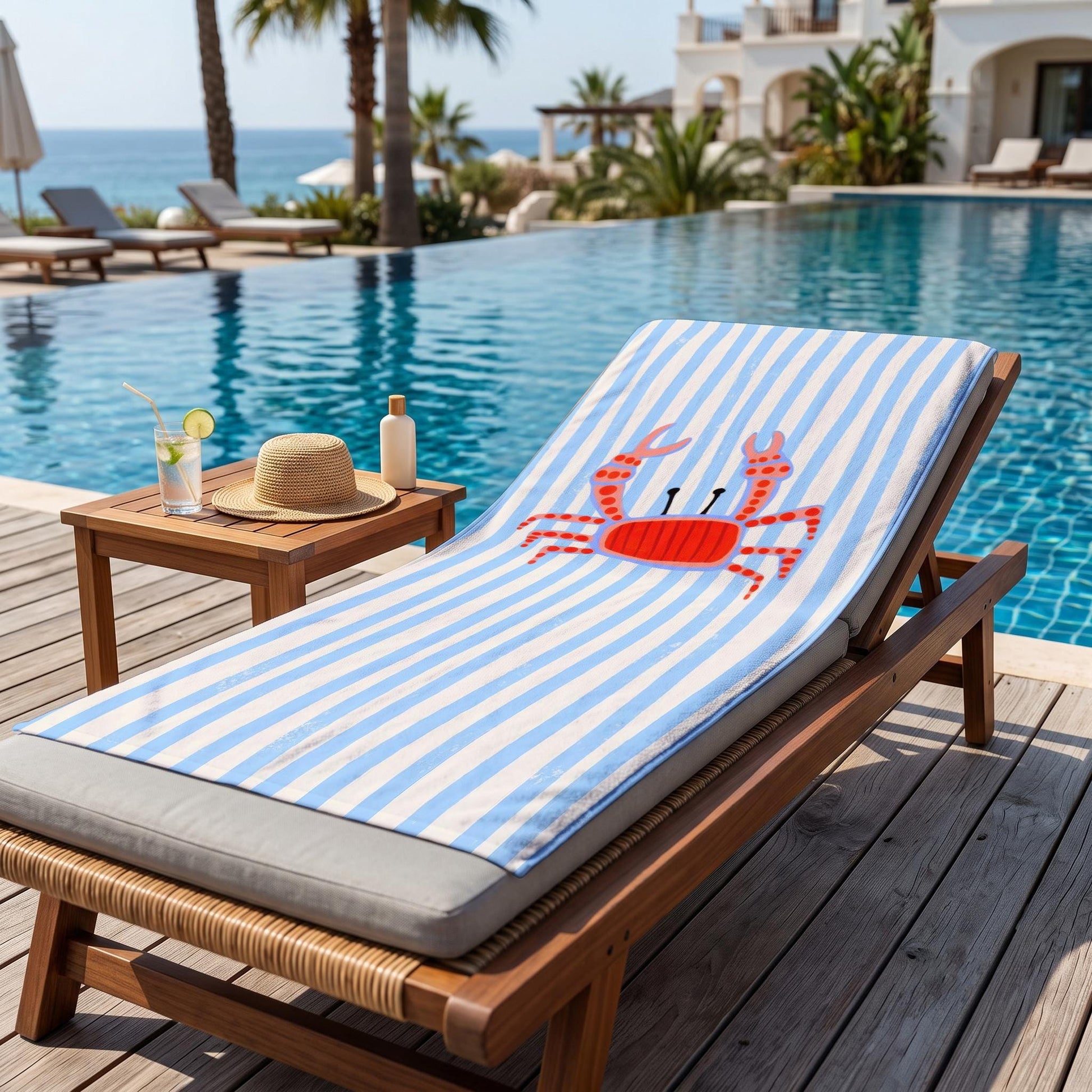Cute Crab Beach Towel, Coastal Bath Towel, Ocean Animal Pool Towel, Personalized Summer Gift, Custom Printed Towel