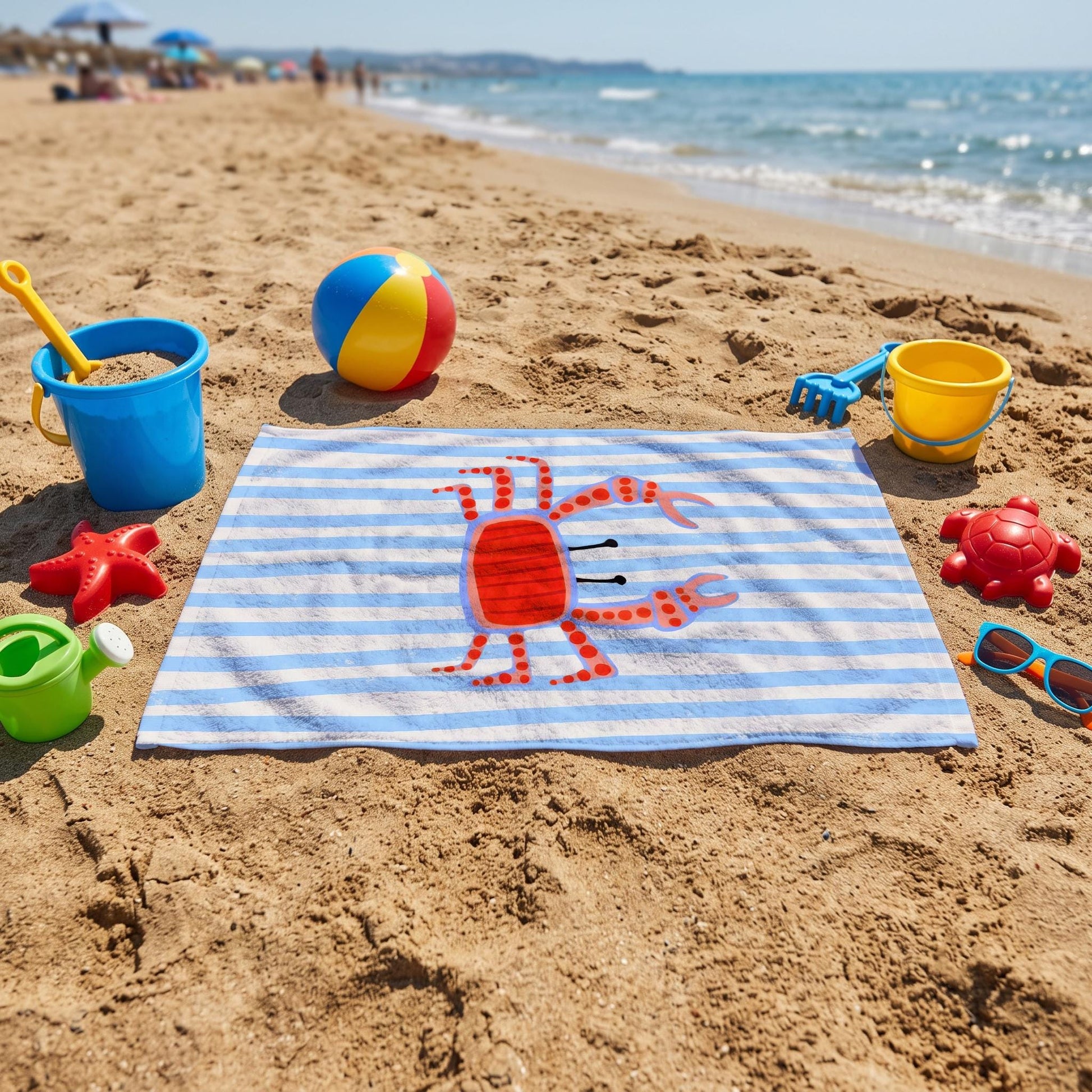 Cute Crab Beach Towel, Coastal Bath Towel, Ocean Animal Pool Towel, Personalized Summer Gift, Custom Printed Towel