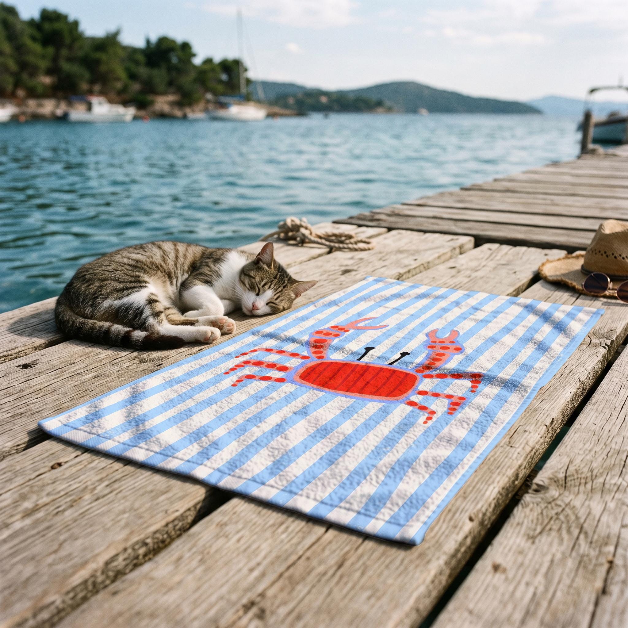 Cute Crab Beach Towel, Coastal Bath Towel, Ocean Animal Pool Towel, Personalized Summer Gift, Custom Printed Towel