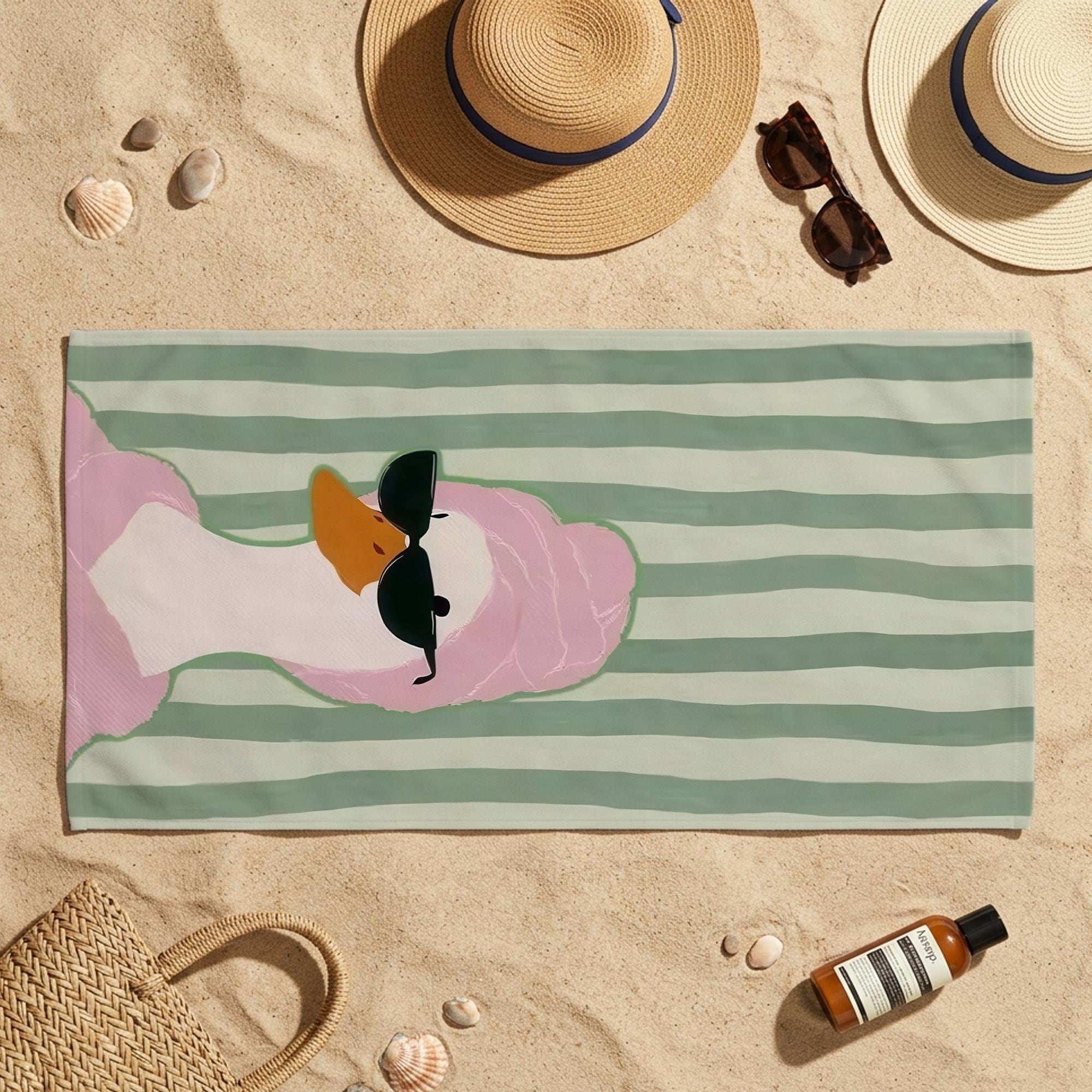 Funny Duck Beach Towel, Personalized Goose Pool Towel, Cute Animal Summer Towel, Custom Printed Gift For Women