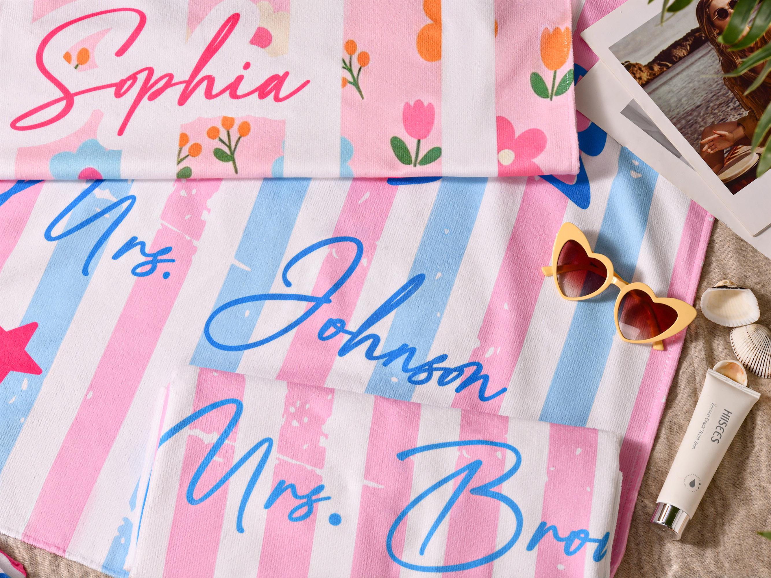 Personalized Beach Towel for Teachers, Tired Teachers Summer Club, Custom Name Towel, End of School Teacher Gift, Pool Towel for Women