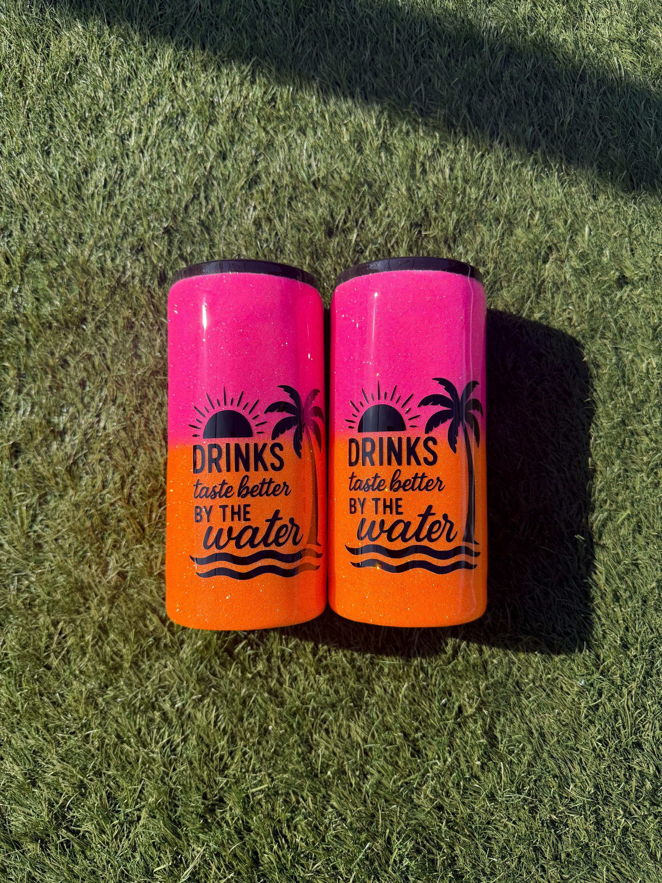 Custom Glitter Slim Can Cooler and Standard Can Chiller | Stainless Steel Beverage Insulator | Beach/Pool Drink Holder | Summer Gift
