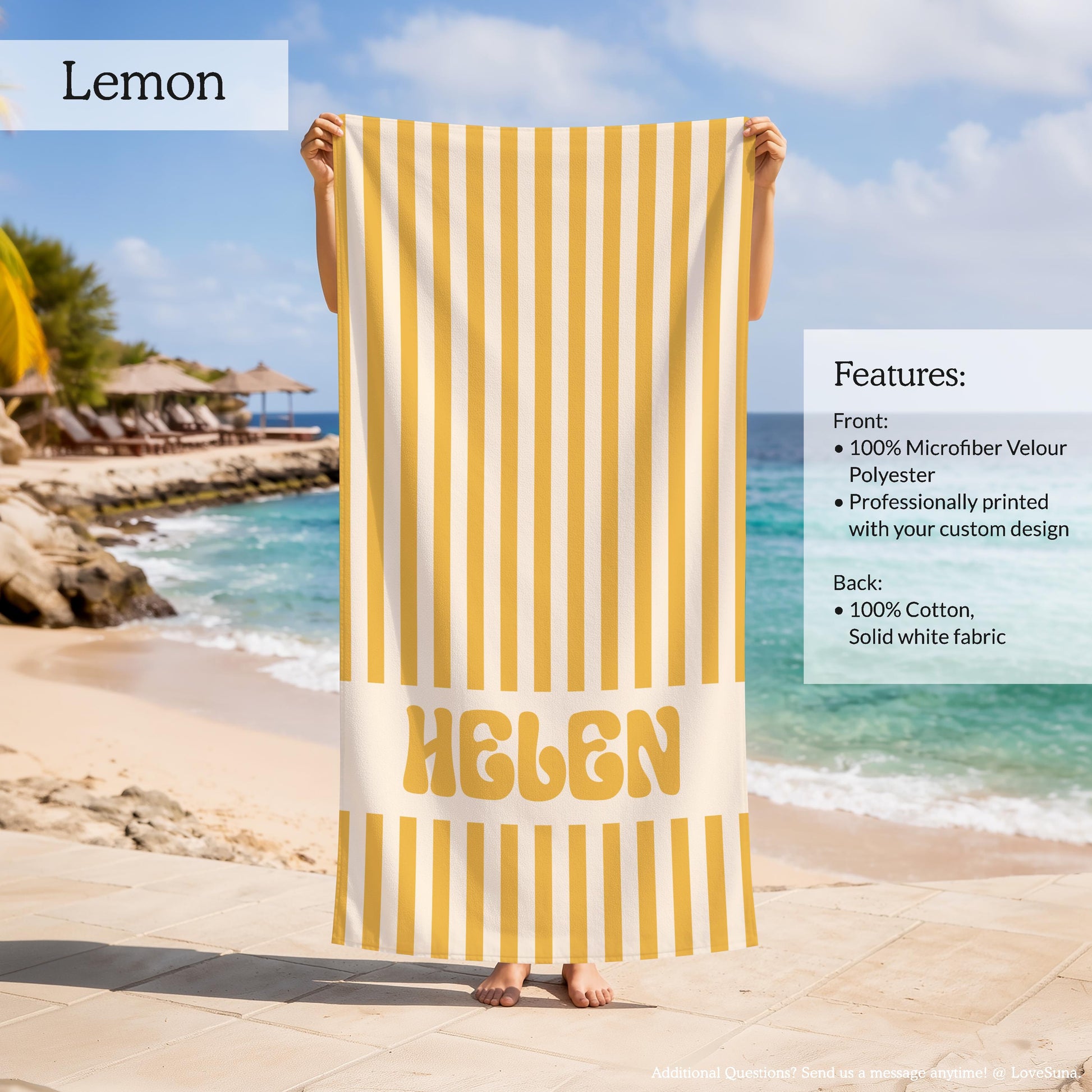 Personalized Striped Beach Towel, Custom Name Retro Bath Towel, Bachlorette Gift