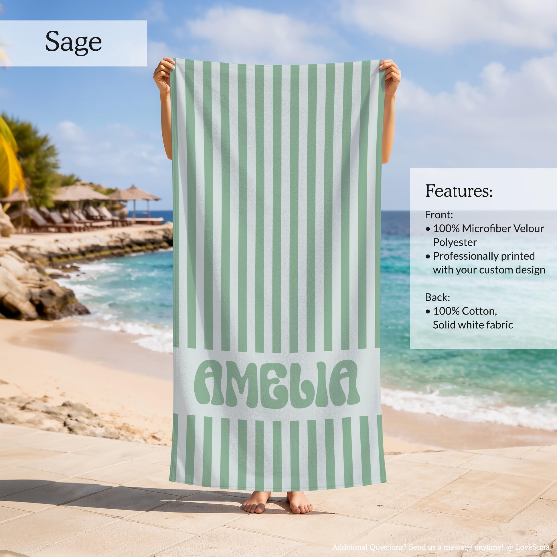 Personalized Striped Beach Towel, Custom Name Retro Bath Towel, Bachlorette Gift