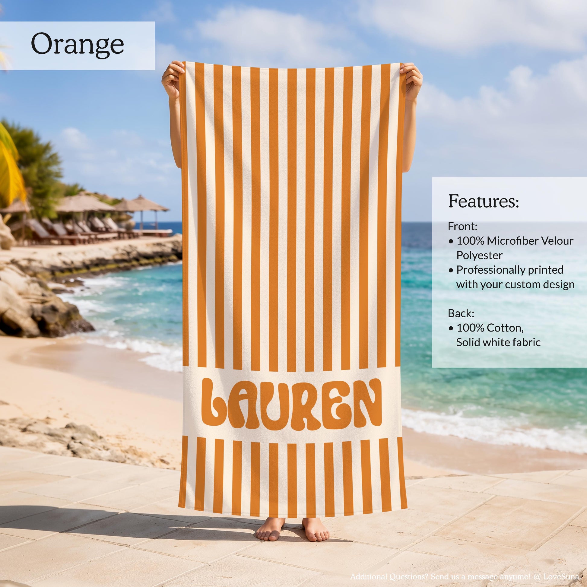 Personalized Striped Beach Towel, Custom Name Retro Bath Towel, Bachlorette Gift