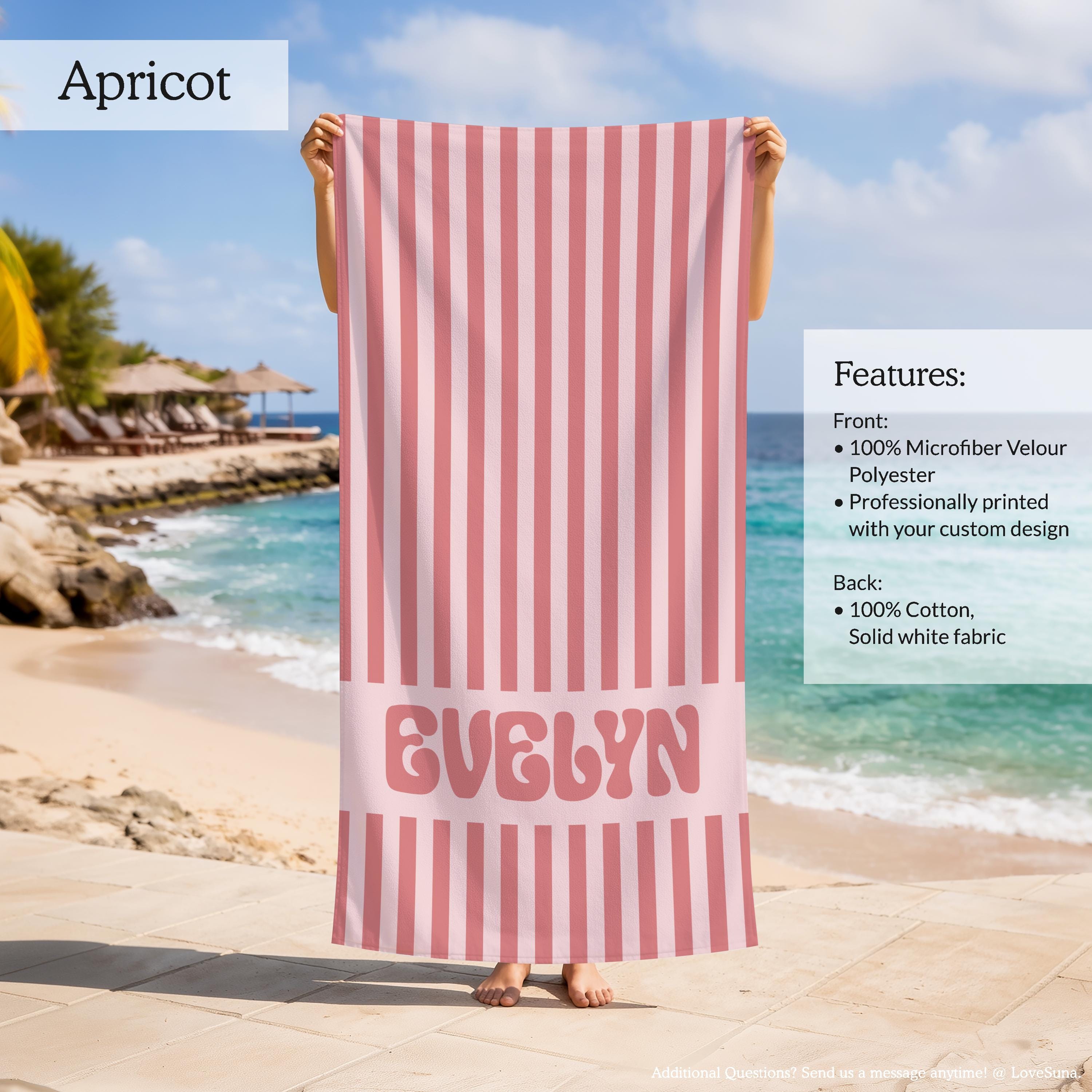 Personalized Striped Beach Towel, Custom Name Retro Bath Towel, Bachlorette Gift