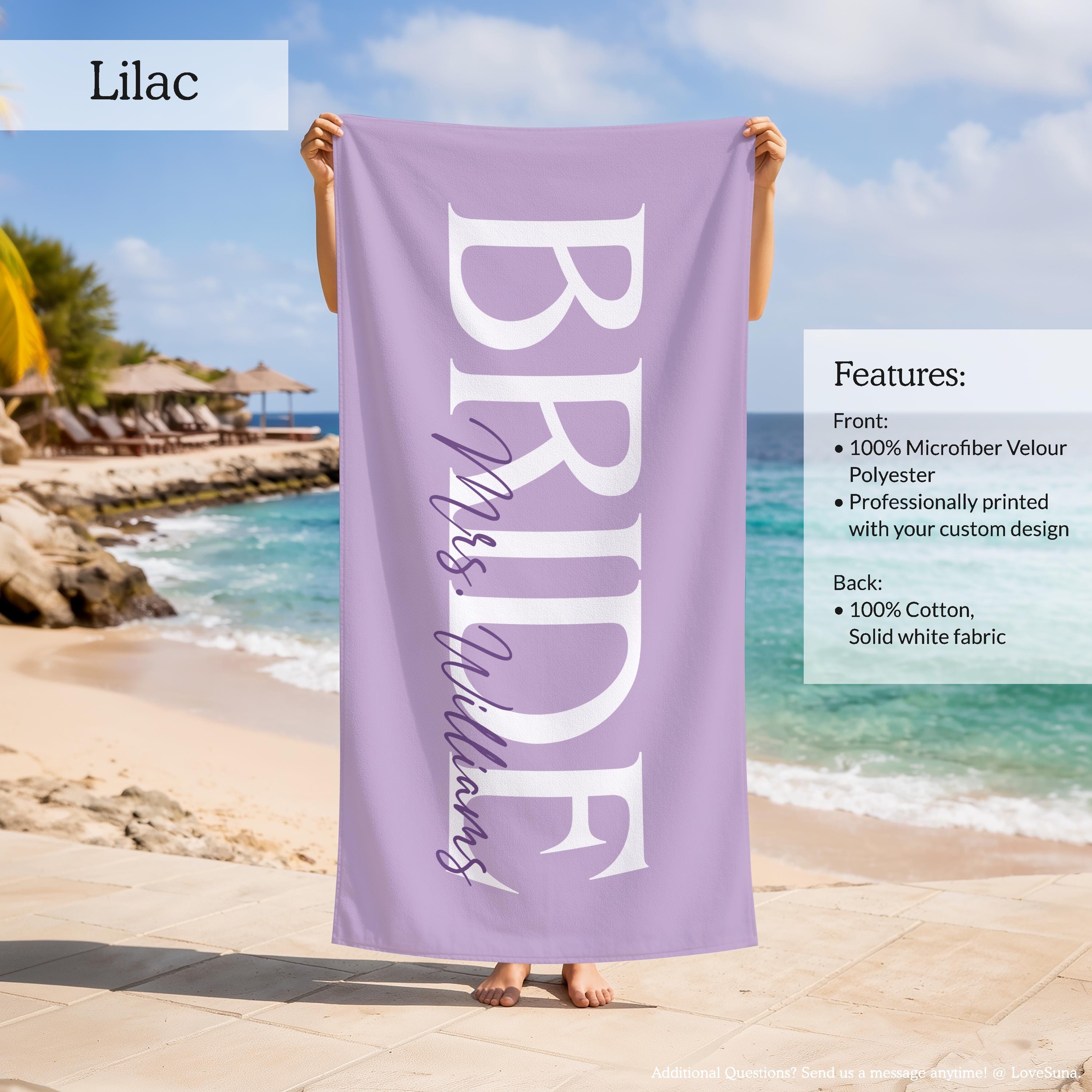 Personalized Bride Beach Towel, Custom Bridesmaid Towel, Bridal Shower Gift, Bachelorette Party Favors, Honeymoon Bride Groom Towel