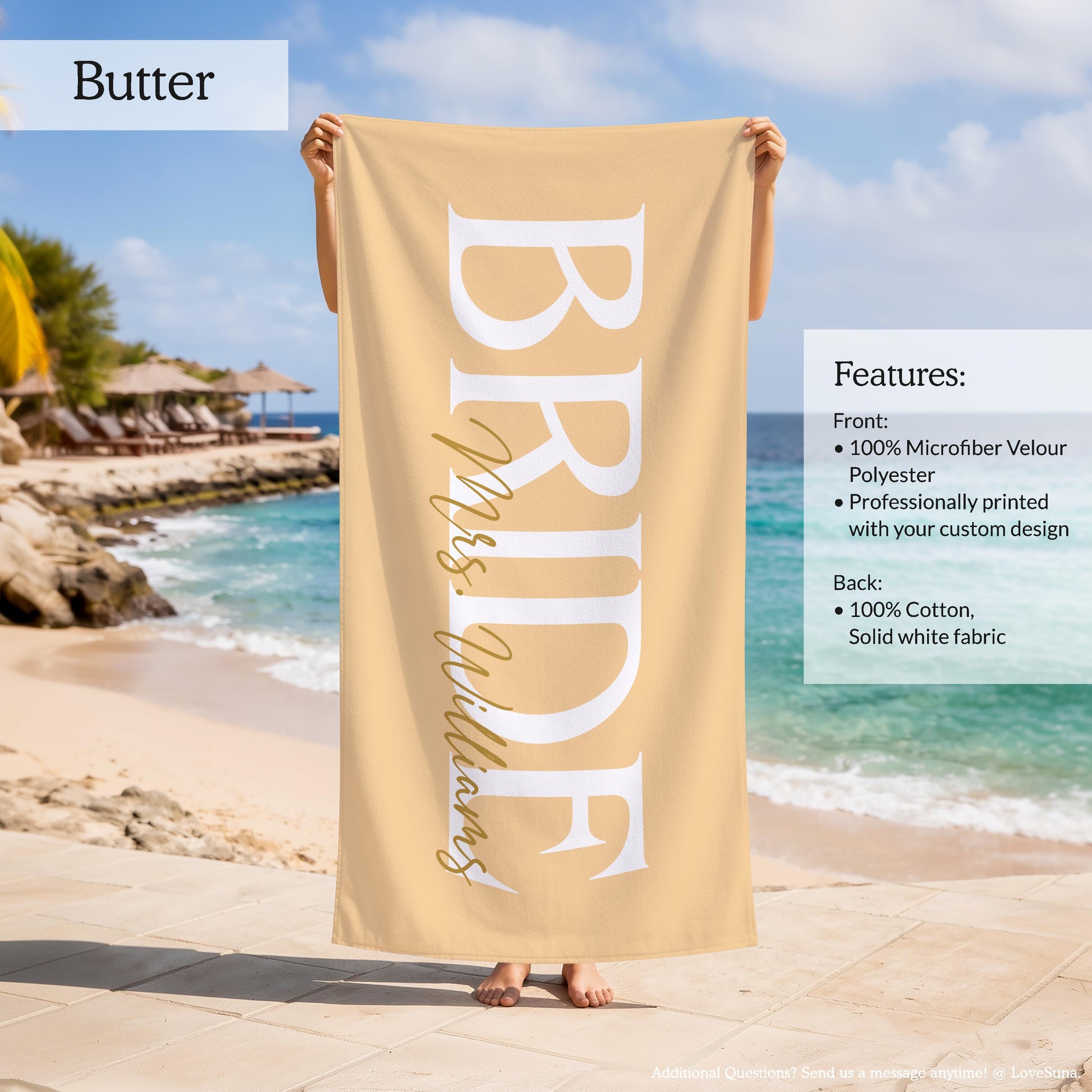 Personalized Bride Beach Towel, Custom Bridesmaid Towel, Bridal Shower Gift, Bachelorette Party Favors, Honeymoon Bride Groom Towel