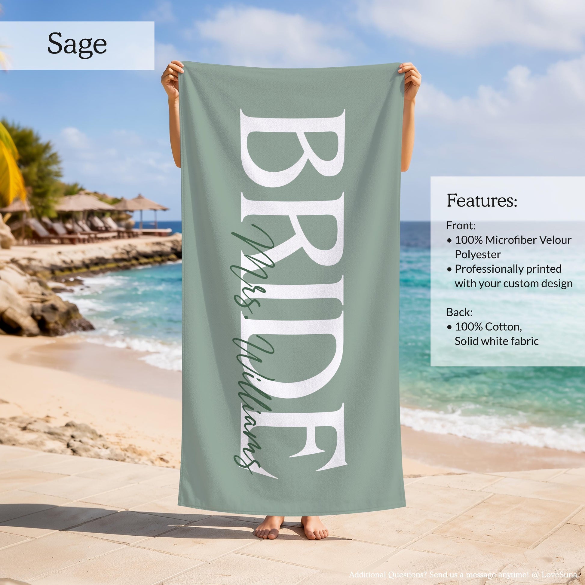Personalized Bride Beach Towel, Custom Bridesmaid Towel, Bridal Shower Gift, Bachelorette Party Favors, Honeymoon Bride Groom Towel