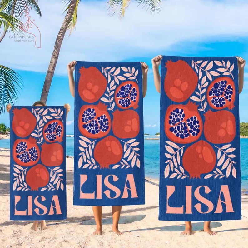 Personalized Retro Beach Towel, Marine Animal Beach Towel, Custom Name Towel, Summer Vacation Gift, Gift for Bestfriend, Bachelorette Party