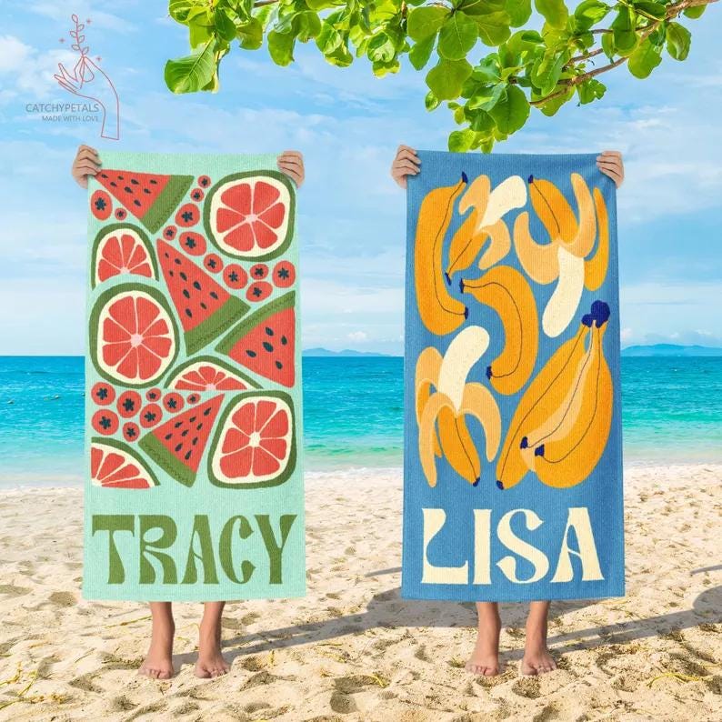 Personalized Retro Beach Towel, Marine Animal Beach Towel, Custom Name Towel, Summer Vacation Gift, Gift for Bestfriend, Bachelorette Party
