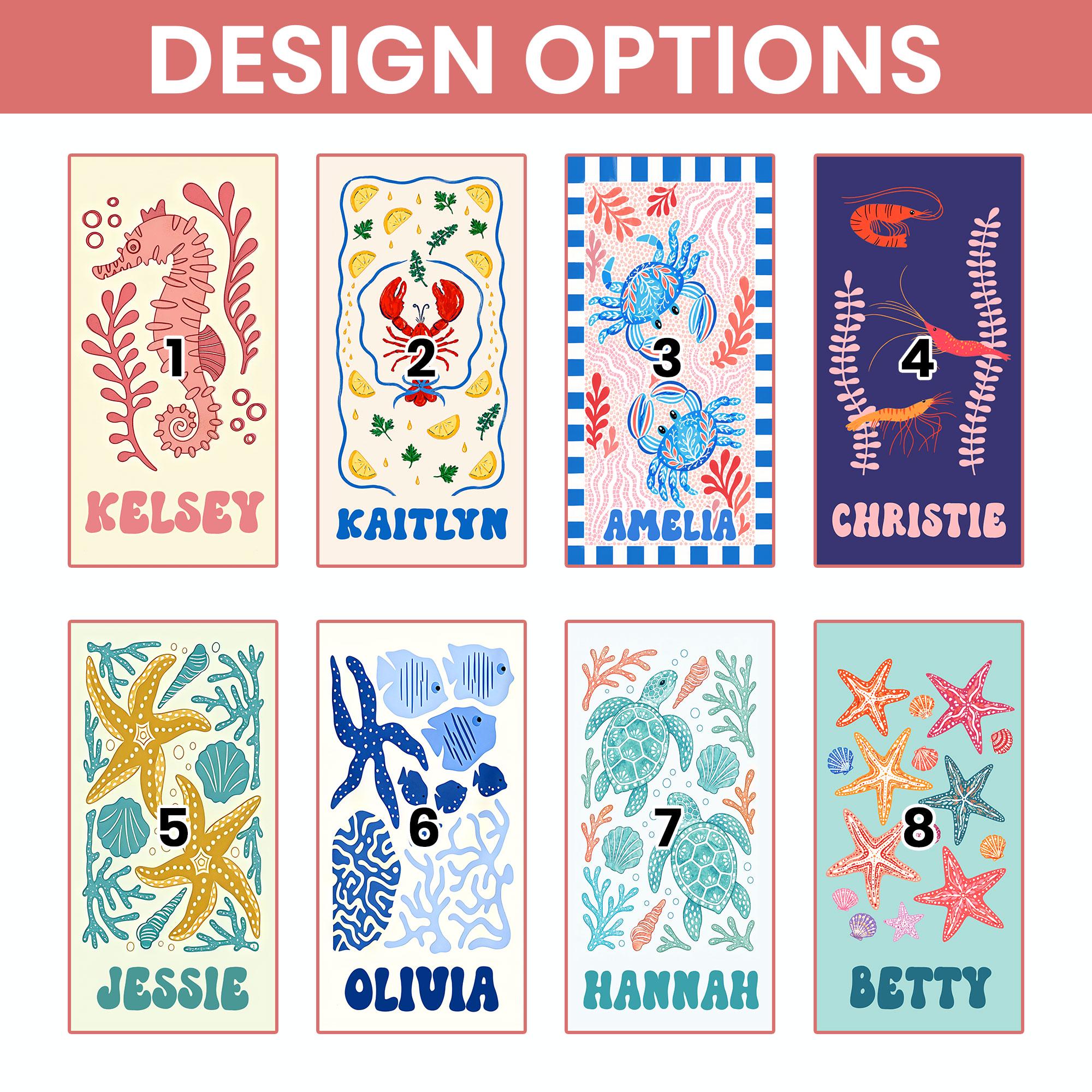 Personalized Retro Beach Towel, Marine Animal Beach Towel, Custom Name Towel, Summer Vacation Gift, Gift for Bestfriend, Bachelorette Party