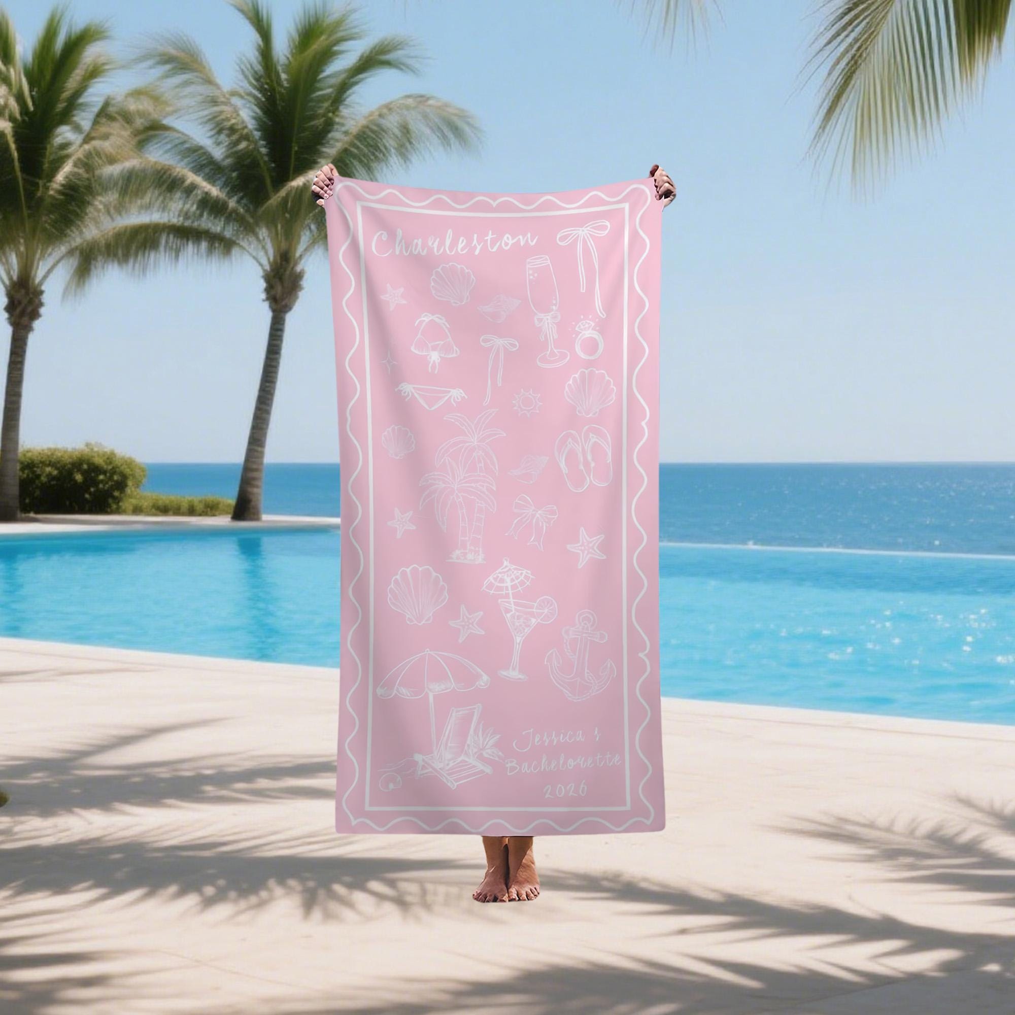 Custom Bridesmaid Beach Towel,Personalized Bachelorette Towel,Bride Tribe Pool Towel,Beach Weekend Gift for Bridesmaid,Bridal Shower Favor.