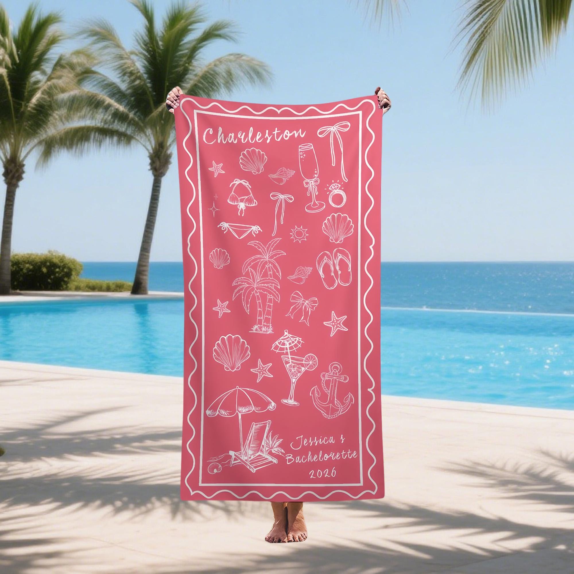 Custom Bridesmaid Beach Towel,Personalized Bachelorette Towel,Bride Tribe Pool Towel,Beach Weekend Gift for Bridesmaid,Bridal Shower Favor.