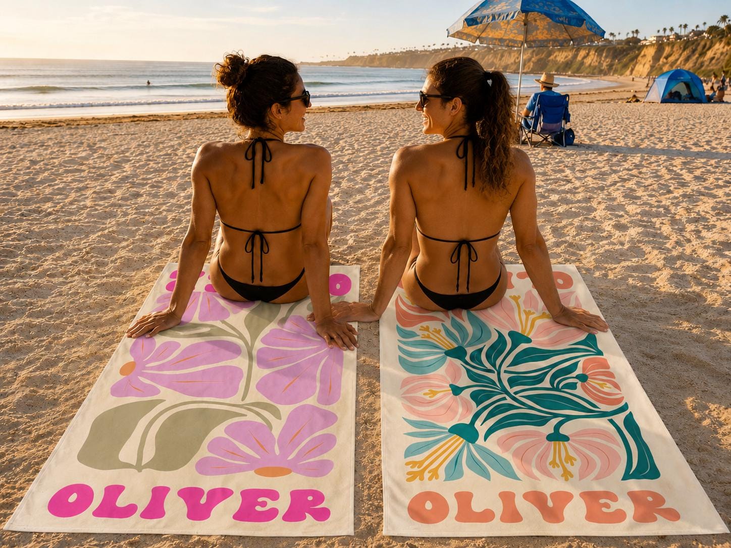 Personalized Retro Floral Beach Towel,Ideal Bachelorette Party Favor and Thoughtful Summer Present for Mom,Sister or Beach-Loving Friend