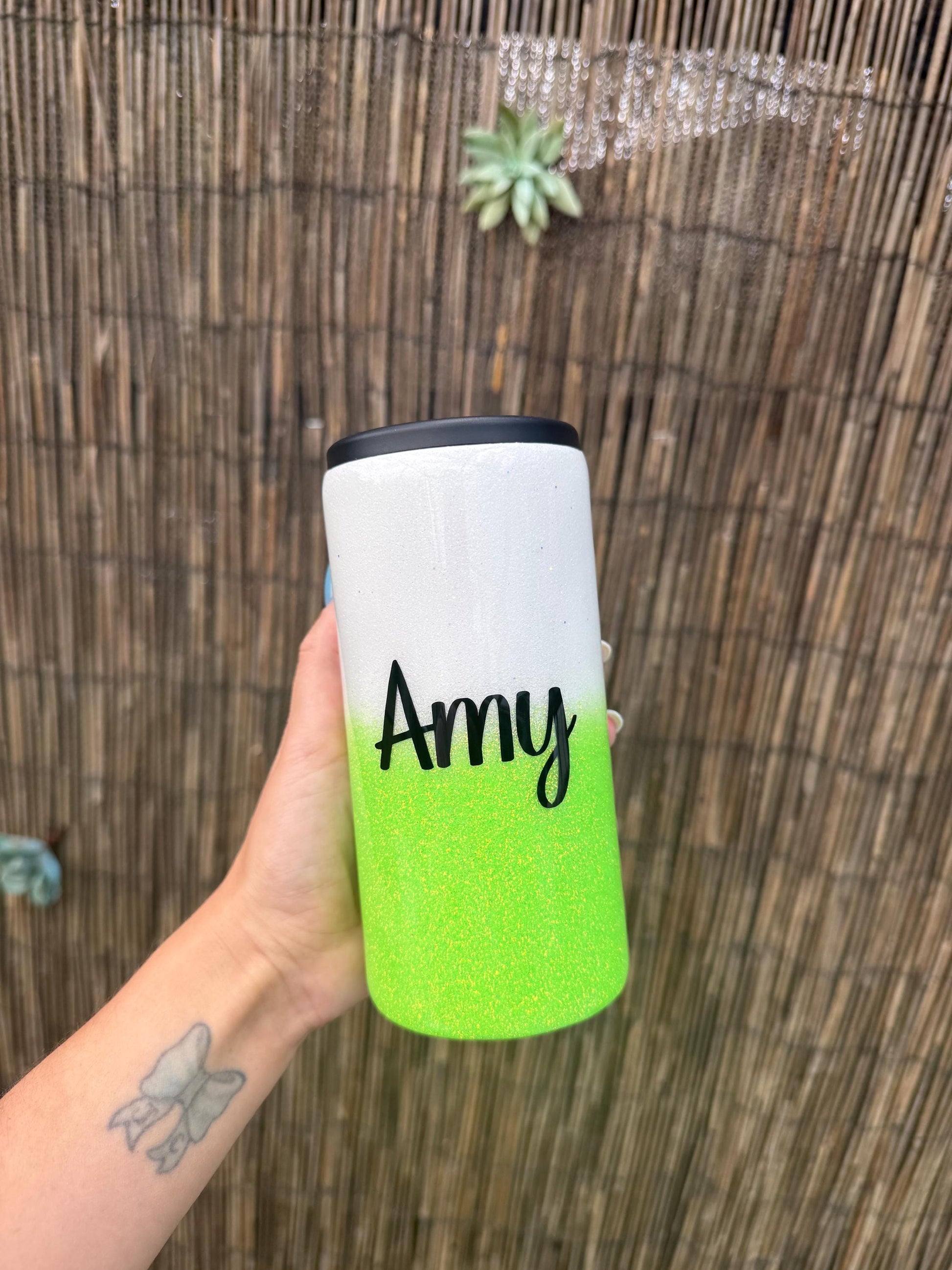 Custom Glitter Slim Can Cooler and Standard Can Chiller | Stainless Steel Beverage Insulator | Beach/Pool Drink Holder | Summer Gift