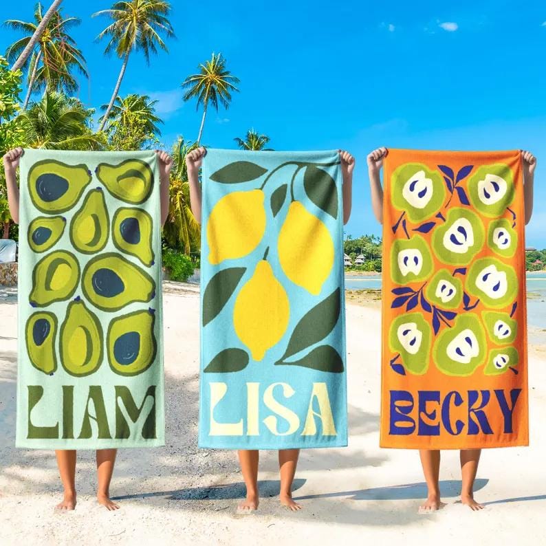 Personalized Retro Beach Towel, Marine Animal Beach Towel, Custom Name Towel, Summer Vacation Gift, Gift for Bestfriend, Bachelorette Party