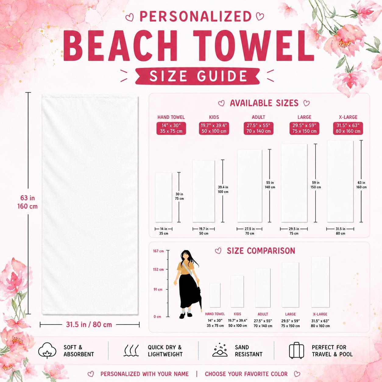 Personalized Retro Floral Beach Towel,Ideal Bachelorette Party Favor and Thoughtful Summer Present for Mom,Sister or Beach-Loving Friend