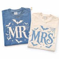 Mr and Mrs Halloween Shirts, Matching Bat Couple Tees, Gothic Newlywed Wedding Shirts