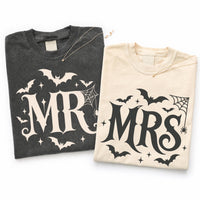 Mr and Mrs Halloween Shirts, Matching Bat Couple Tees, Gothic Newlywed Wedding Shirts