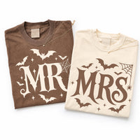Mr and Mrs Halloween Shirts, Matching Bat Couple Tees, Gothic Newlywed Wedding Shirts