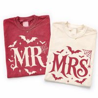 Mr and Mrs Halloween Shirts, Matching Bat Couple Tees, Gothic Newlywed Wedding Shirts