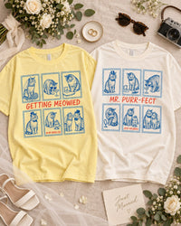 Getting Meowied & Mr. Purr-fect Cat Couple Comfort Colors Tees image 1