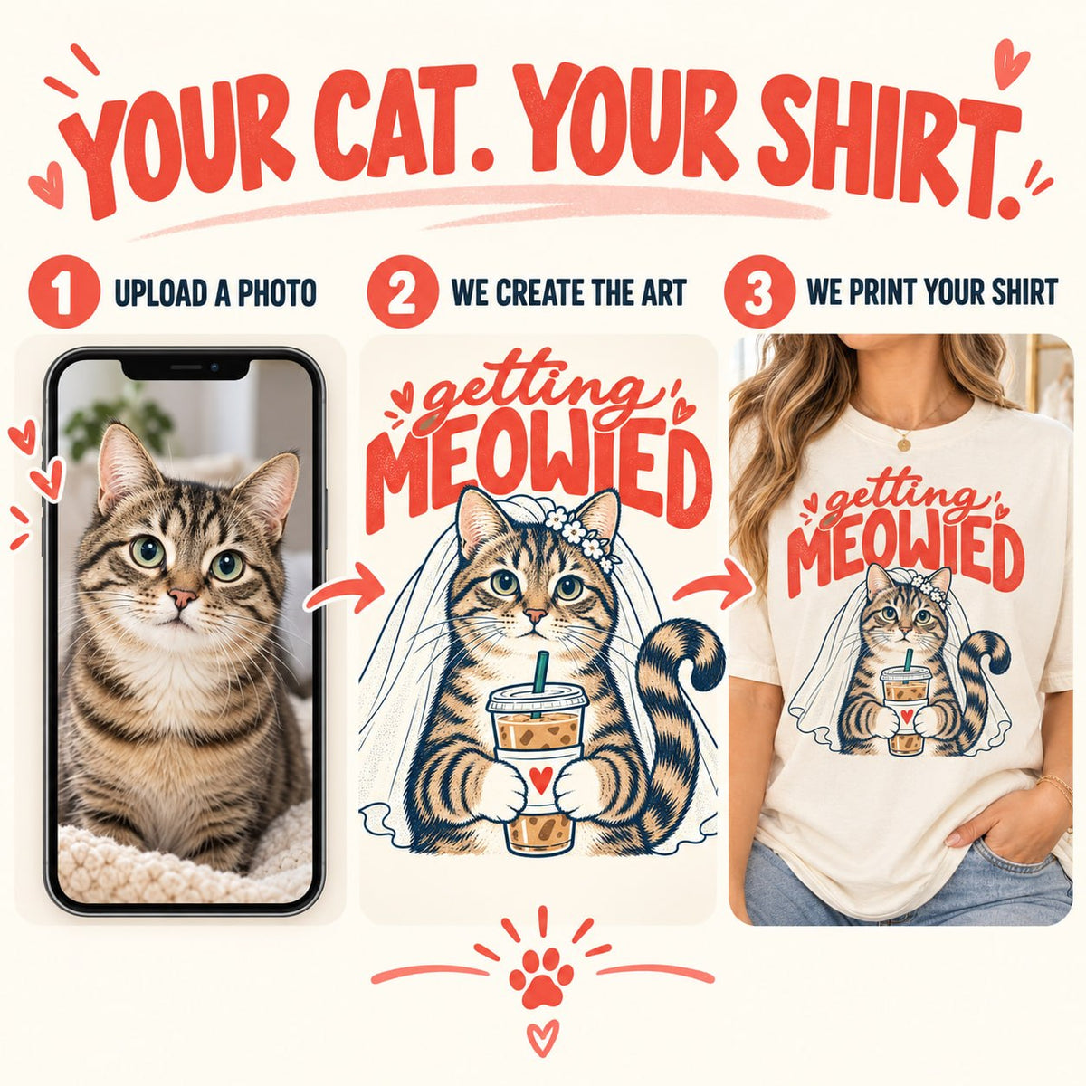 Personalized Getting Meowied Cat Photo Comfort Colors Tee mockup 6