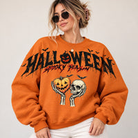 Orange Halloween pumpkin and skull sweatshirt front print