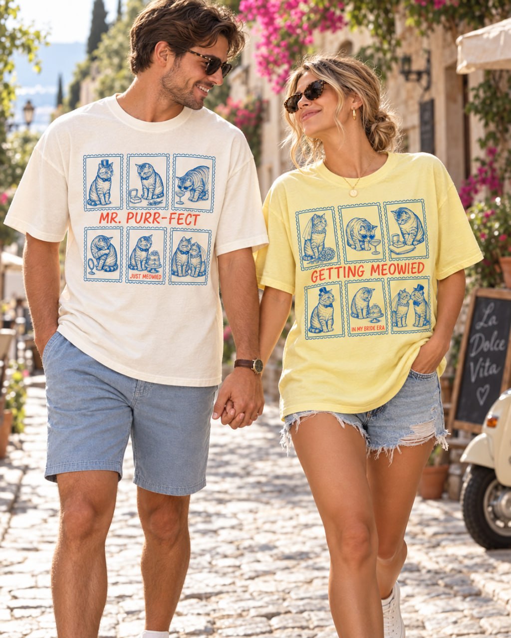 Getting Meowied & Mr. Purr-fect Cat Couple Comfort Colors Tees image 2