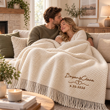 Custom Embroidered Knit Blanket | Personalized Couple Names, Wedding Date Throw