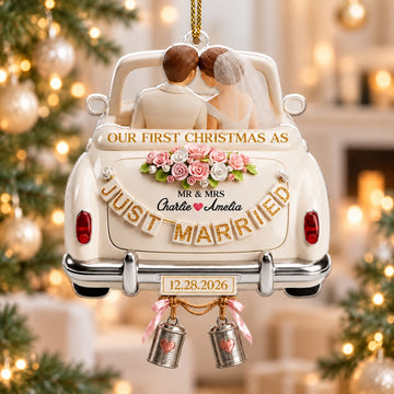 Personalized Just Married Car Ornament – First Christmas As Mr & Mrs
