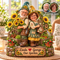 Personalized Our Garden Gnome Couple Wooden Block – Anniversary Gift