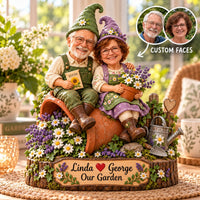 Personalized Our Garden Gnome Couple Wooden Block – Anniversary Gift