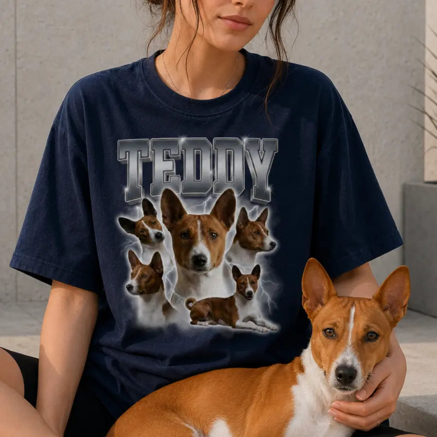 Personalized Dog Photo & Name Bootleg Rap Comfort Colors Tee mockup 3