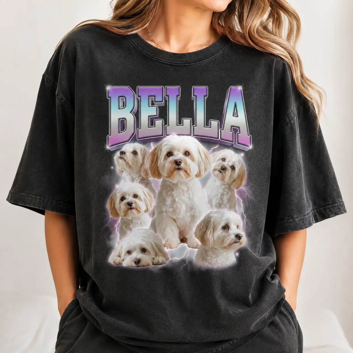Personalized Dog Photo & Name Bootleg Rap Comfort Colors Tee mockup 4