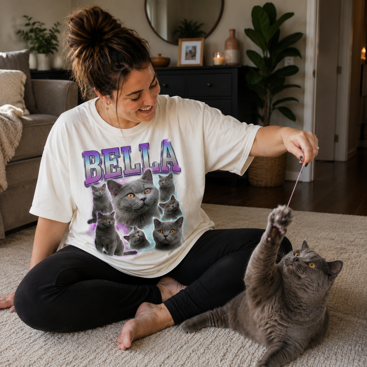 Personalized Cat Photo & Name Bootleg Rap Comfort Colors Tee mockup 2