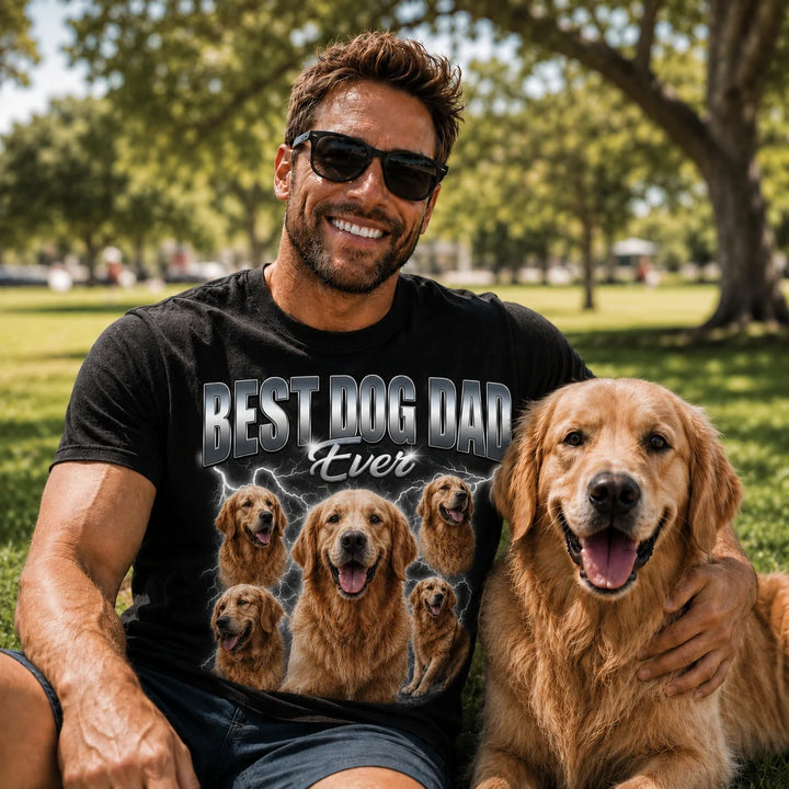 Personalized Best Dog Dad Ever Photo Comfort Colors Tee mockup 1