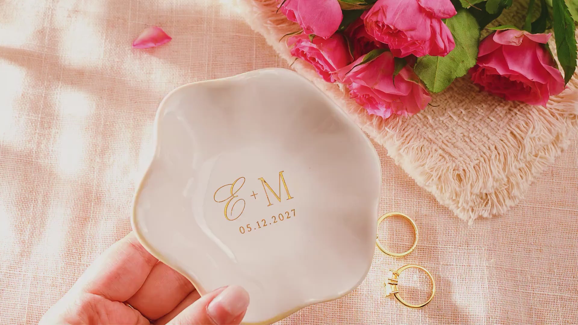 Personalized Wedding Jewelry Tray with Couple Initials and Date, Custom Engagement Ring Dish