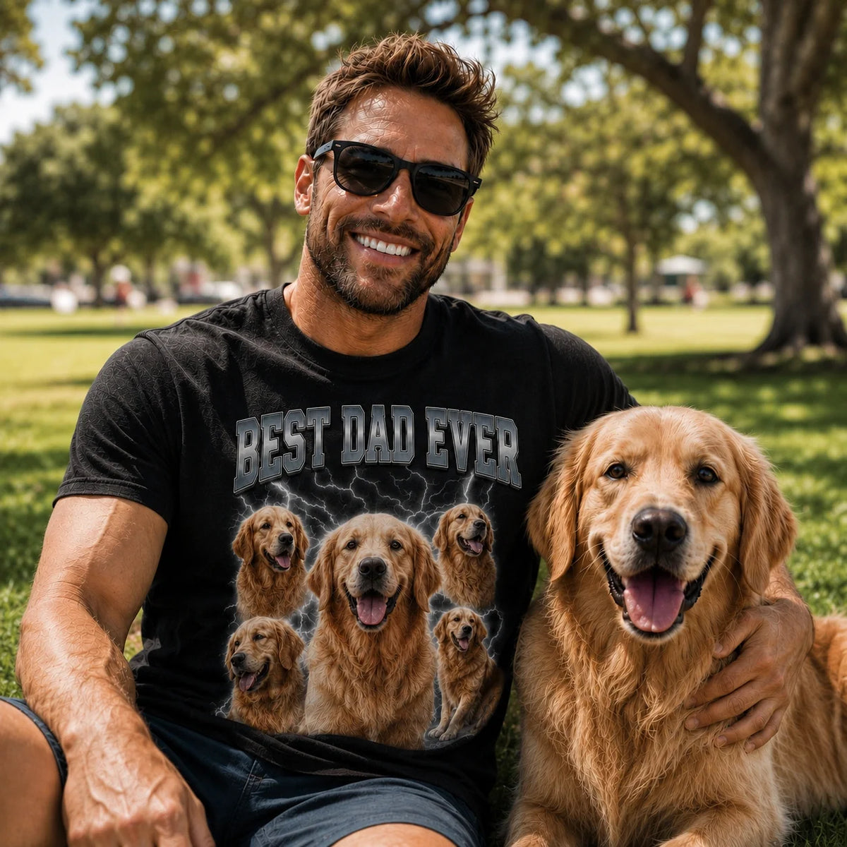 Personalized Best Dad Ever Dog Photo Bootleg Comfort Colors Tee mockup 3