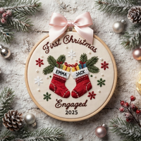 First Christmas Engaged Ornament, Personalized Engagement Gift, Custom Holiday Decor Keepsake, Engaged Christmas Hoop Ornament,Marriage Hoop