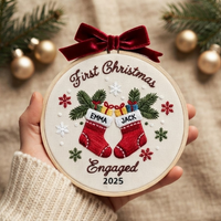 First Christmas Engaged Ornament, Personalized Engagement Gift, Custom Holiday Decor Keepsake, Engaged Christmas Hoop Ornament,Marriage Hoop